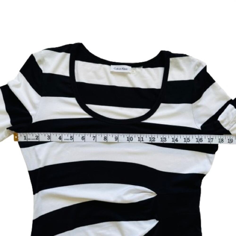 Calvin Klein Dress Black White Stripe 3/4 Sleeve Summer Casual Dress Size 10 NEW - Picture 11 of 13